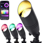 RGB Low Voltage Landscape Lighting Kit, 12 Volt Color Changing Landscape Lights, IP65 Weatherproof Aluminum Outdoor Uplights, Smart Outdoor Spotlights for Tree Lawn