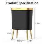 Procade 2Pack Office Trash Can with Lid, 4 Gallon Gold Trash Can Bathroom,Black Garbage Can with Push Button, Narrow Garbage Bin Waste Basket for Bedroom, Kitchen,Toilet(Black x2)