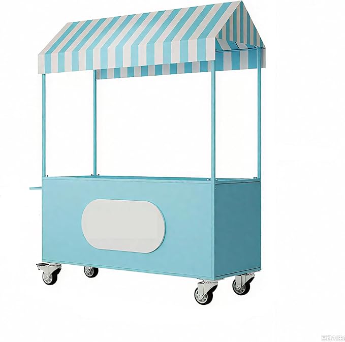 Outdoor Vendor Cart, Portable Cart with Canopy, Commercial Business Mobile Street Food Vendor Carts, Foldable Vending Stand Kiosk Display Trolley with Canopy for Markets (Orange)