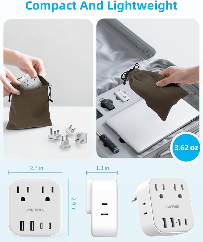 European Travel Plug Adapter Set, 8-in-1 Travel Adapter with 4 Outlets, 4 USB Ports (2 USB C), US to UK/EU/South Africa, International Power Adapter with Type C/G/D/M Detachable Plugs