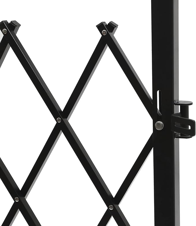 Single Folding Security Gate 4.27'Hx36.6 W Iron Accordion Security Gate Flexible Expanding Security Gate 180° Rolling Barricade Scissor Door with Padlock for Entry Security,Garage,Warehouse