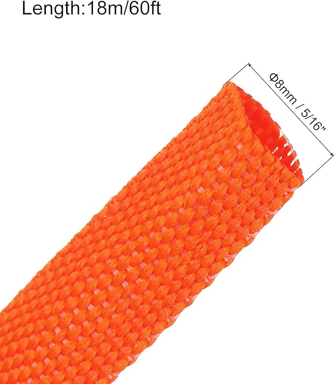 MECCANIXITY Braided Cable Sleeves Heat Shrinkable Fabric Sleeving, 5/16" 60ft Orange 2:1 Ratio Heat Shrinkable Cord Protector for Harness Cable, Network Cable Protection, Cable Management