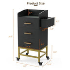 Salon Storage Trolley Cart with with Lockable Wheels, Beauty Rolling Hair Cart with Drawers& Dryer Holder, Salon Stations Cabinet for Beauty Spa Barbershop (Black)