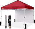 CROWN SHADES 8x8 Pop Up Canopy with 1 Side Wall - Beach Tent with One Push Setup - Outdoor Sun Shade for Events, Parties, Camping - Gazebo with STO-N-Go Cover Bag (Red)