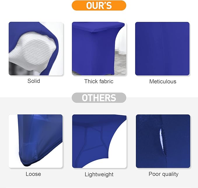 SEPARO Spandex Table Cover 2 Pack 6Ft Royal Blue Fitted Tablecloths,Washable Wrinkle Resistant Stretch Table Cloth Rectangle for Party Hosting Supplies,Wedding Decorations,Vendor Display,Banquet