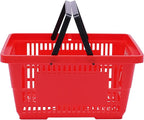 12PCS Shopping Baskets with Handles, 21L Plastic Grocery Basket for Retail Store, Supermarket, Grocery Shopping |17" x 12" x 9" Portable Shop Basket (Red)