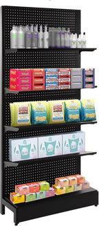 4 Packs Gondola Shelves 35 1/4”L x 11 1/2”W for Industrial Grade Black Pegboard Display Rack，4 Shelves for Gondola Units, Extra 8 Pieces Supply Arms, Black
