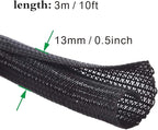 10ft-1/2 Braided Cable Management Sleeve Wire Protector, Suitable for TV/Computer/Home Theater/Machine Equipment Cable Management. (Black, 1/2"-10ft)
