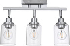 3-Light Track Lighting Kit Ceiling Kitchen Track Lighting Fixtures Chrome Bathroom Vanity Wall Lights with Clear Glass Multi-Directional Rotating Tracking Light Heads Spotlight for Accent Shop
