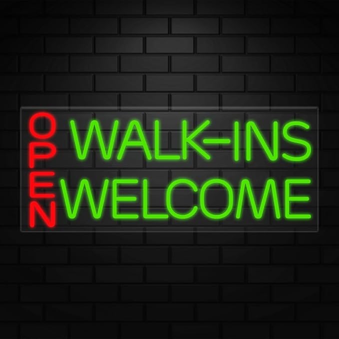 Open Walk-Ins Welcome Neon Sign for Retail Displays | Value priced LED Flex Neon | Electronic Light Up LED Sign for Windows/Walls | 32"W x 13"H x 1"D
