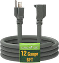 6 Ft Outdoor Extension Cord - 12/3 SJTW Heavy Duty Grey Extension Cable with 3 Prong Grounded Plug - Power Cord for Lawn, Garden, Appliances