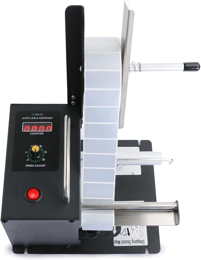 U.S. Solid Automatic Label Dispenser w/Counter - Speed Adjustable Label Dispensing Machine - Width 10-115MM Length 8-130MM - Translucent and Opaque Labels