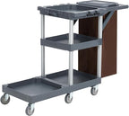 Commercial Janitorial Cart with Wheels, 3-Shelf Cleaning Trolley Cart with 16-Gallon Trash Bag, 220 Lbs Capacity Rolling Housekeeping Carts, Ideal for Hotel,School, Apartments