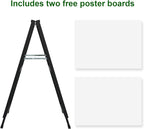 Heavy Duty A-Frame Sidewalk Sign 24 x 36 Inch, Portable Double-Sided Sandwich Board Slide-in Folding Metal Signboard with 2 Plastic Poster Boards