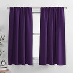 PONY DANCE Kitchen Blackout Curtains - Home Decoration Light Block Curtain Drapes Window Coverings Short Drapes with Rod Pocket for Bedroom, 42-inch by 45-inch, Royal Purple, 2 Panels
