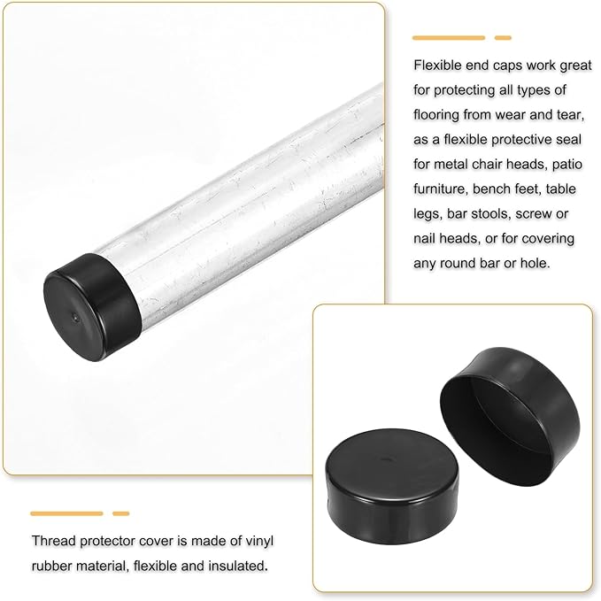 uxcell 4pcs Rubber End Caps 130mm(5 1/8 Inch) ID x 80mm(3 1/8 Inch) H Vinyl Round End Cap Cover Screw Thread Protectors Black