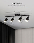 Bojim Flexible Led Track Lighting, 4-Light Black Track Lighting Fixtures Ceiling, Ceiling Spotlight with Foldable Light Arms for Kitchen, Closet, Bedroom(GU10 Socket, Bulbs Not Included)