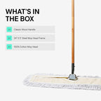 Commercial Dust Mop & Floor Sweeper, 24 in. Dust Mop for Hardwood Floors, Cotton Mop Head, Wooden Broom Handle, Industrial Dry Mop for Floor Cleaning & Janitorial Supplies