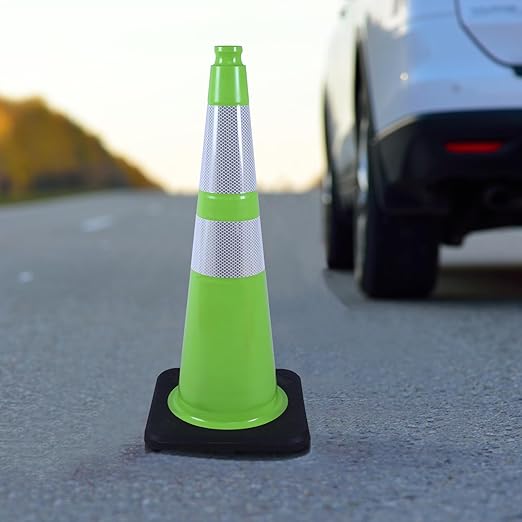 8 Pack 28 Inch Green PVC Traffic Cones Black Base Stable Flexible, Road Safety Construction Zone Crowd Control Safety Cones Outdoor Use (8, Green, 28 Inch)