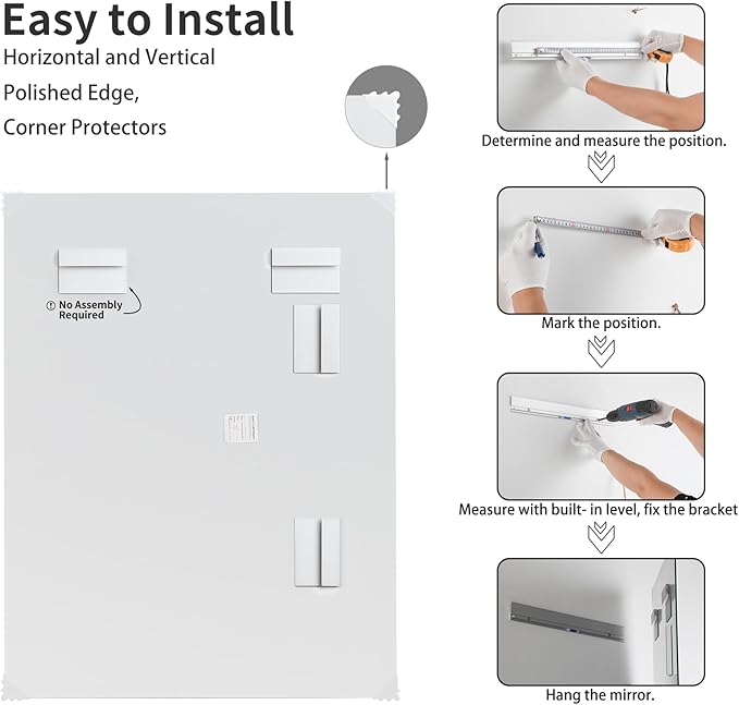 Mirrorons Bathroom Vanity Mirror 18" x 24", Frameless Mirror with Polished Edge, Hangs Horizontally or Vertically. Upgraded Shatterproof Bathroom Mirror for Wall.