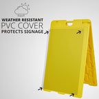 Jumbl Outdoor A-Frame Sandwich Signboard 24” x 36” Display Surface – w/PVC Sign Protector & Sand Fill Holes – Duel Display Signage Stand for Storefront Sidewalk Curb (Yellow)