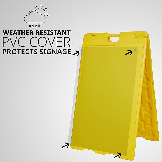Jumbl Outdoor A-Frame Sandwich Signboard 24” x 36” Display Surface – w/PVC Sign Protector & Sand Fill Holes – Duel Display Signage Stand for Storefront Sidewalk Curb (Yellow)