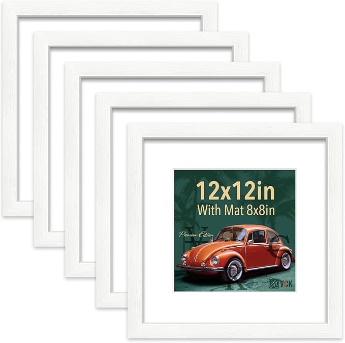 VCK Picture Frame Display Picture Photo Frame with High Definition Real Glass Front Display Tabletop and Wall Mounting (White, 12x12-5 Pack)