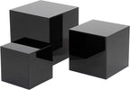 Red Co. Set of 3 Glossy Black Acrylic Cube Display Nesting Riser Stands with Hollow Bottoms