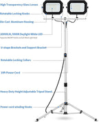 UFOND 20000 Lumen Work Lights with Stand, 200W Dual Head LED Work Light, Waterproof Lamp with Individual Switch, Adjustable Metal Telescoping Tripod 10Ft Power Cord