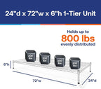 Shelving Inc. 24"d x 72"w Chrome Wire Shelving with 1 Tier Shelf, Weight Capacity 800lbs Per Shelf