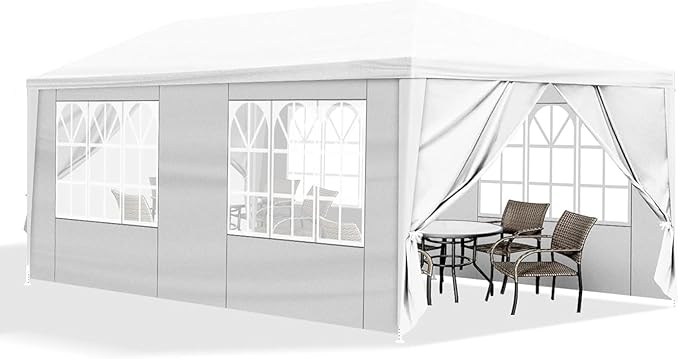 10x20 FT Party Tent, Outdoor Wedding Tents for Parties, Canopy Event Tent with 6 Removable Sidewalls, Waterproof Gazebo Shelter for Birthday Parties, Weddings, BBQs & Events (10X20FT-6Sides White)