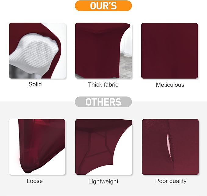 SEPARO 2 Pack 6 Ft Burgundy Spandex Table Cover Fitted Rectangular Tablecloth Stretchable Fabric Table Cloth 6 ft Wrinkle-Free for Party Tradeshows Banquet Weddings Cocktail