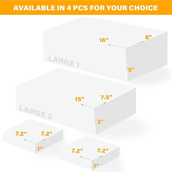 Large Buffet Risers Set of 4, 16"x8"x5" Display Stands, White Acrylic Food Risers for Party, Dessert Table, and Catering, Nesting and Stackable Display Risers