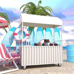 Outdoor Food Vendor Cart with Canopy, Portable Mobile Street Food Stand, Foldable Commercial Vending Trolley Kiosk for Markets and Events(White,55.1in)