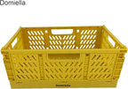 Domiella 2-Pack Crates for Storage, Storage Crates Plastic Stackable, Foldable Crate for Office Home Kitchen Bedroom Bathroom (Small, Golden Yellow)