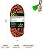 Go Green Power Inc. 16/3 50-Foot Outdoor Extension Cord - Heavy-Duty, Weatherproof, GG-13750