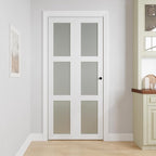 Bifold Doors for 32" x 80" Opening, 3-lite Tempered Frosted Glass Closet Folding Doors with Hardware kit Included, Easy Assembly, White