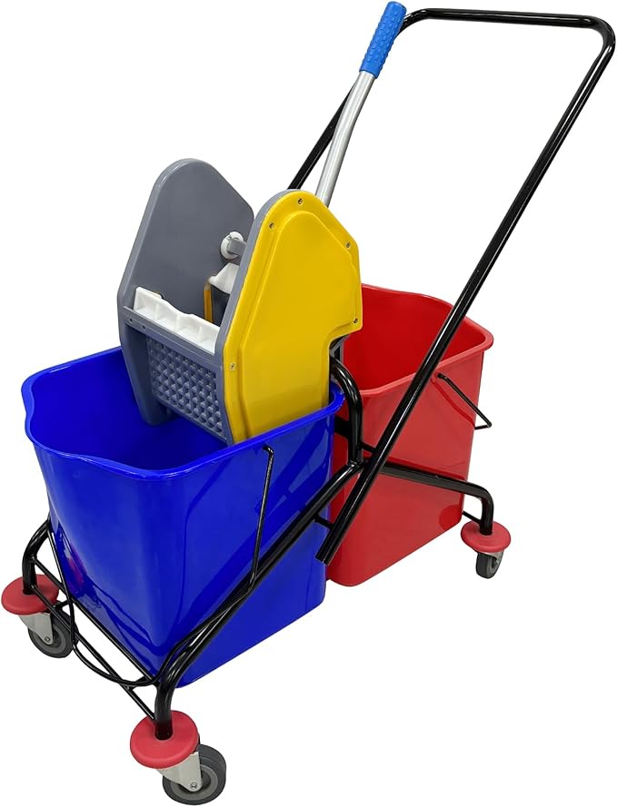 6.6 Gallons x 2 Commercial Mop Bucket with Wringer & Steel Frame | Heavy Duty Dual Bucket System | Separate Dirty Water On Wheels for Janitorial