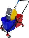 6.6 Gallons x 2 Commercial Mop Bucket with Wringer & Steel Frame | Heavy Duty Dual Bucket System | Separate Dirty Water On Wheels for Janitorial