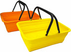 SAMMART Collapsible Basket with Handle 8L (2.1 Gallon) - Portable Outdoor Picnic Basket/Crate - Foldable Basin for Washing Dishes,Camping,Hiking (Golden Yellow + Mandrain Red (Set of 2))