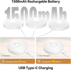 Rechargeable Puck Lights with Remote, 3 Pack Magnetic Under Cabinet Lighting, 1500mAh Battery Operated LED Tap Lights with Dimmer & Timmer for Kitchen, Closet, Shelf - 3 Color Temps & 12 RGB, White