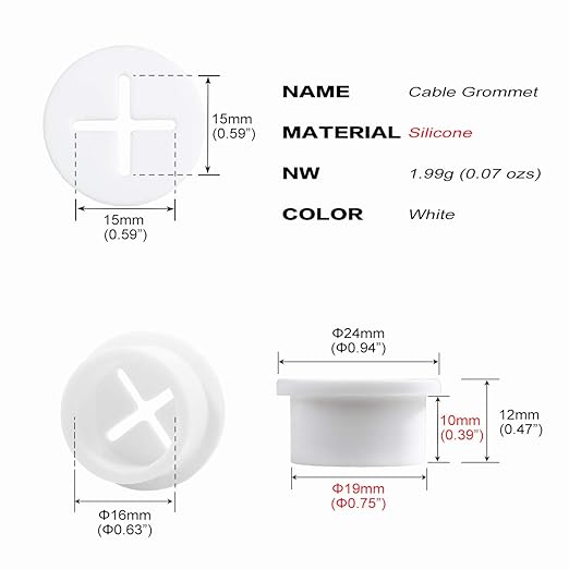 8 Pack Cable Cord Grommet 3/4 Inch Flexible Wire Rubber Grommets for Desk and Other Furniture Wall Hole Cover Cable Management Wire Organizer Cable Pass Through, White Color