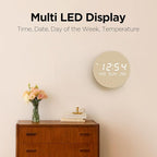 mooas Wood Moon Cordless Mini Digital LED Wall Clock, Date, Temperature, Auto Brightness, Digital Wireless Wall Clock Modern Minimalist Décor for Office Livingroom Bedroom, Wall Mount/Wooden Stand