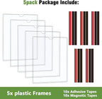 5pcs Wall Sign Holder 8.5"x11" Magnetic Sign Holder, Rigid Print Protectors with Magnet Strips and Adhesive Strips, Wall Mount Plastic Paper Holder for Office Store Home Window Display (Clear)