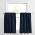 PONY DANCE Short Curtains for Kitchen - Home Decor Rod Pocket Thermal Insulated Window Treatments Light Block Panels for Bathroom, 34 W x 36 L, Navy Blue, Set of 2