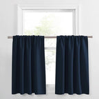 PONY DANCE Short Curtains for Kitchen - Home Decor Rod Pocket Thermal Insulated Window Treatments Light Block Panels for Bathroom, 34 W x 36 L, Navy Blue, Set of 2