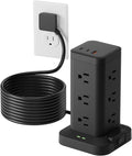 15-in-1 Power Strip Tower with Surge Protector 1800J, Fast Charging Tower PD20W USB-C Ports with 12 AC Outlets, 15ft Extension Cord for Home Office Dorm Room, Black