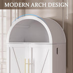65" H Arched Kitchen Pantry Cabinet, Modern Farmhouse Storage Cupboard with Adjustable Shelves, White Freestanding Wood Cabinet for Kitchen, Living Room, Dining Room