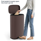 Arlopu 8 Gallon Step Trash Can, Stainless Steel Garbage Bin, Soft-Close Rubbish Bin with Removable Plastic Inner Bucket, Fingerprint-Proof, Lid Dustbin, Suit for Kitchen Home (Brown, 30L)