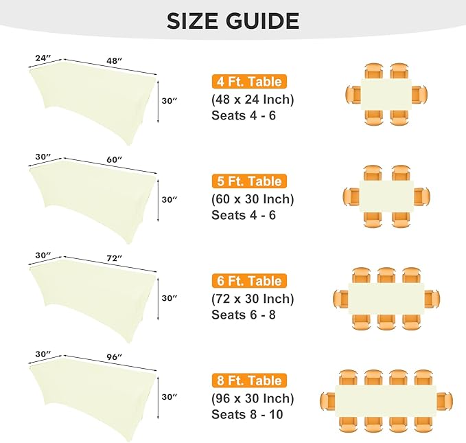 SEPARO 2 Pack 6 Ft Ivory Spandex Table Cover Fitted Rectangular Tablecloth Stretchable Fabric Table Cloth 6 ft Wrinkle-Free for Party Tradeshows Banquet Weddings Cocktail